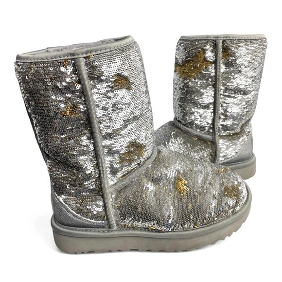 UGG Shoes - UGG Short Cosmos Sequin Shearling Lined Boots 1103796 Gold Silver Women's 6
